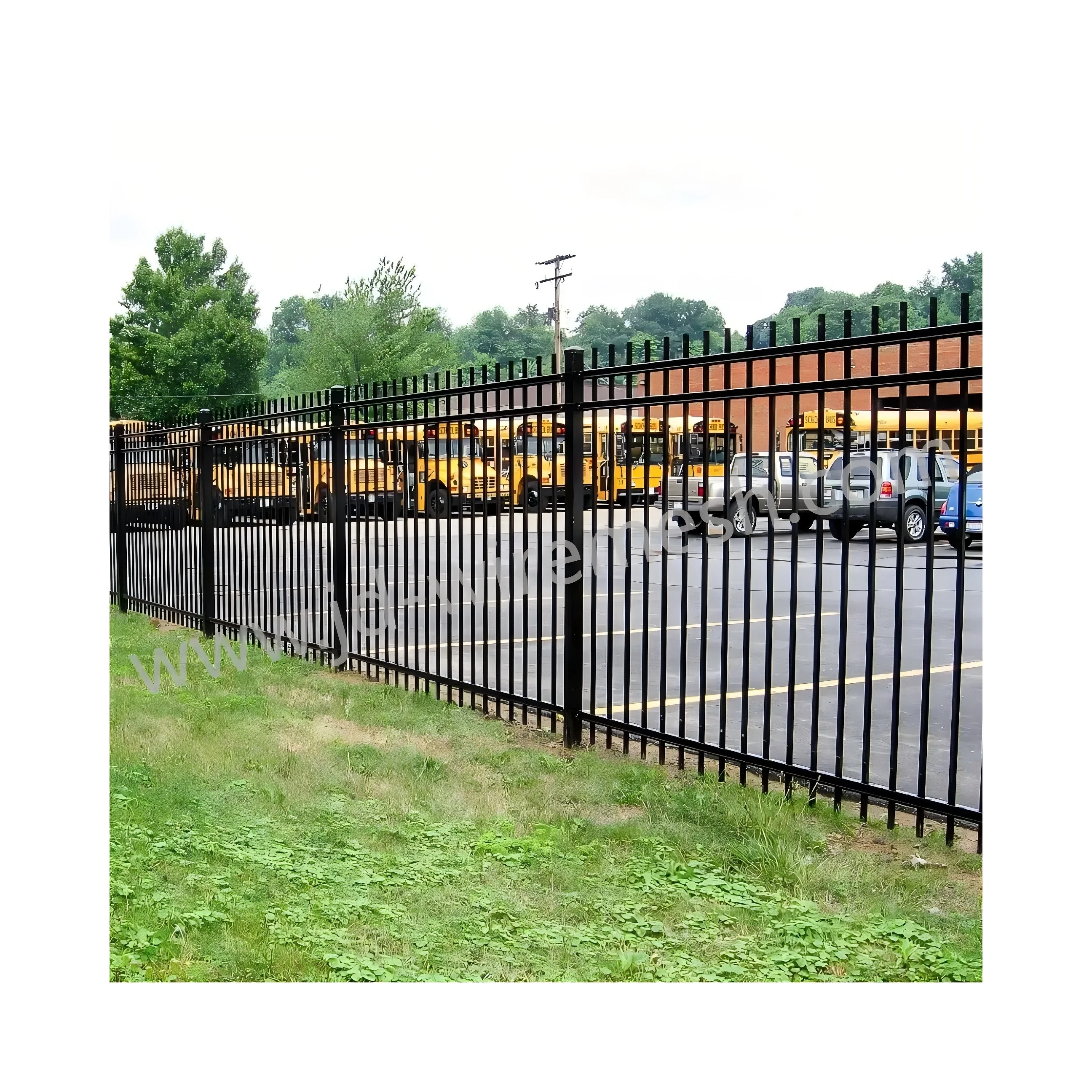 6FT&8FT 2-Rail Flat Top Black Decorative Metal wrought iron garden fence