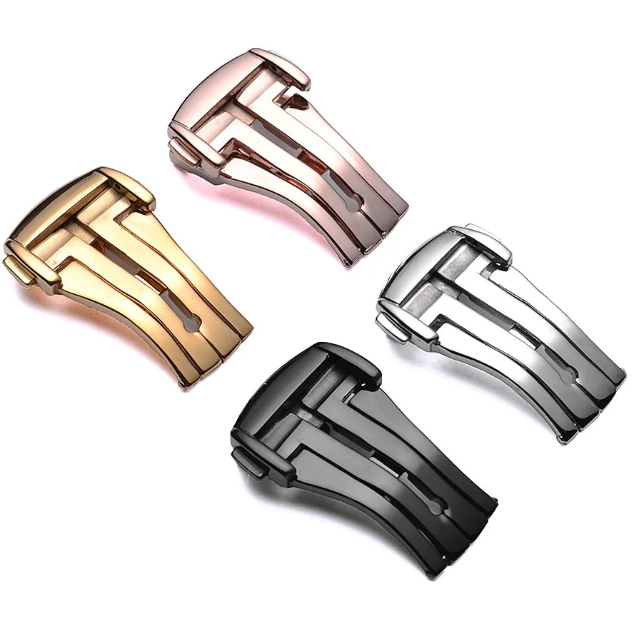 316l Stainless Steel Butterfly Buckle Silver Watch Band Strap Folding Clasp 16mm 18mm 20mm