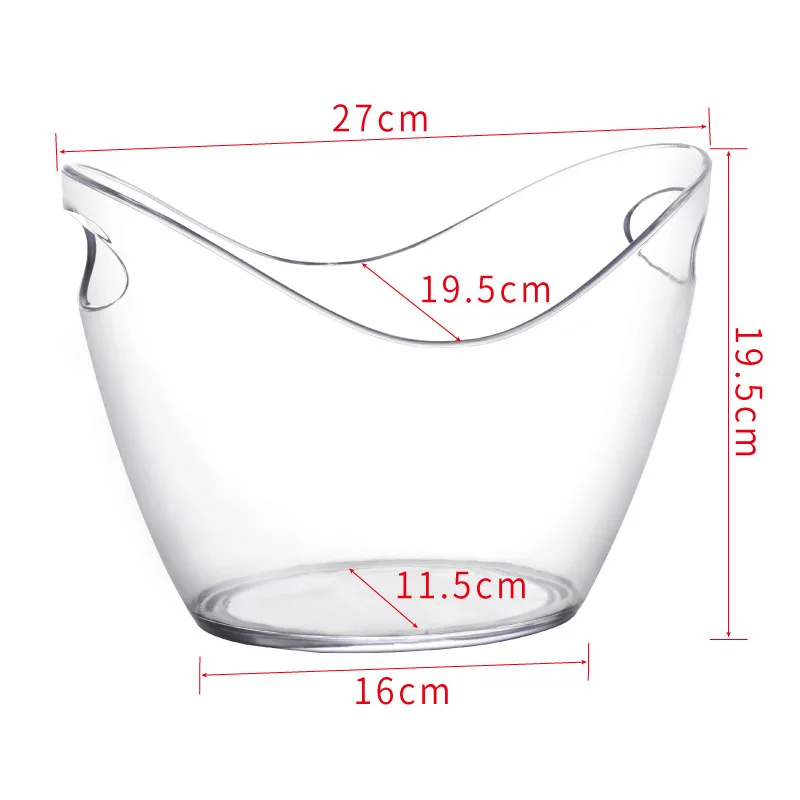 Plastic Transparent 4L trumpet Ingot Champagne bucket oval single foreign wine beer ice bucket ice grain bucket