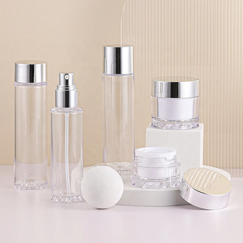 Wholesale customized 30g 50g cream bottle 100/125/150ml pet plastic sunscreen spray lotion pump skincare bottle set