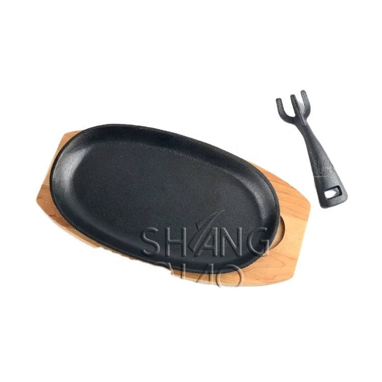 9 5*5 5 дюймовая предварительно приправленная чугунная сковорода для стейка с деревянной основой набор просеивания