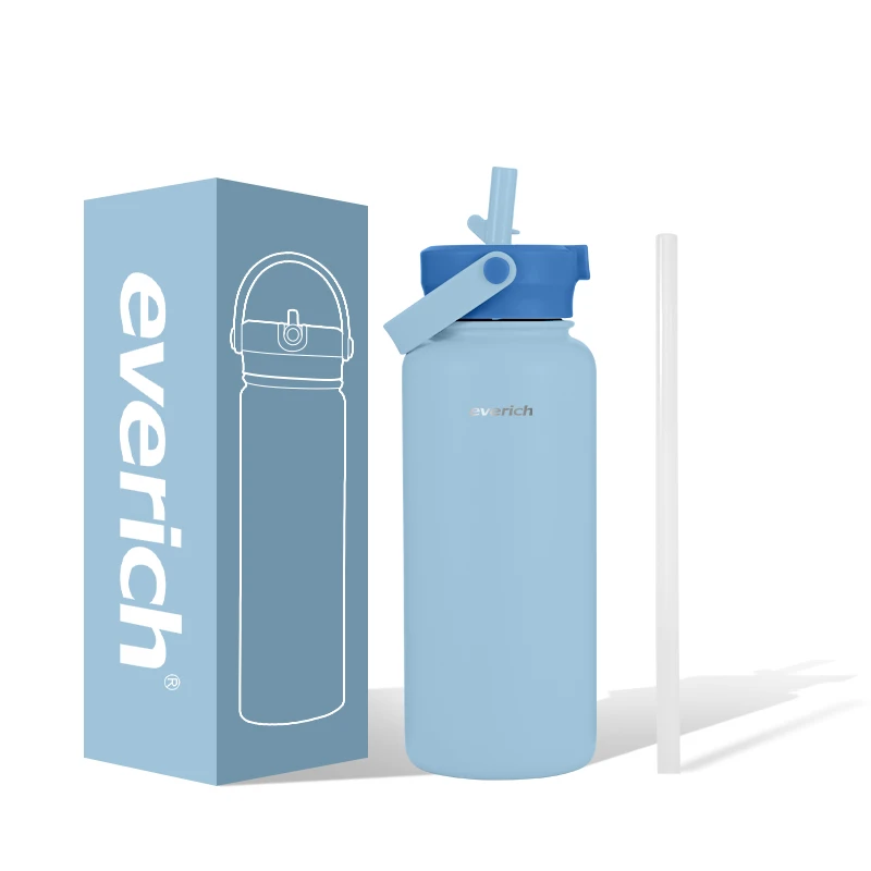 Everich Multiple capacity Vacuum insulation 304 stainless steel water bottle sport mugs  with Wide Mouth Lid