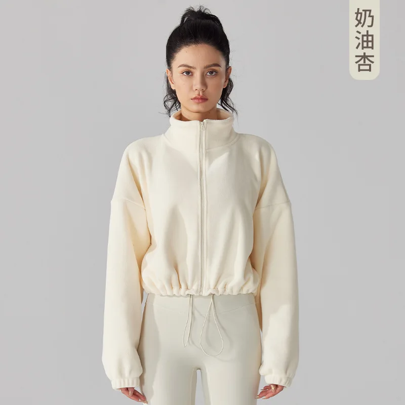 Customizable Women Crop Teddy Bear Fleece Sweatshirt Turtleneck Loose Zipper Jogging Sweatshirt Thickened Warm Fleece Jacket