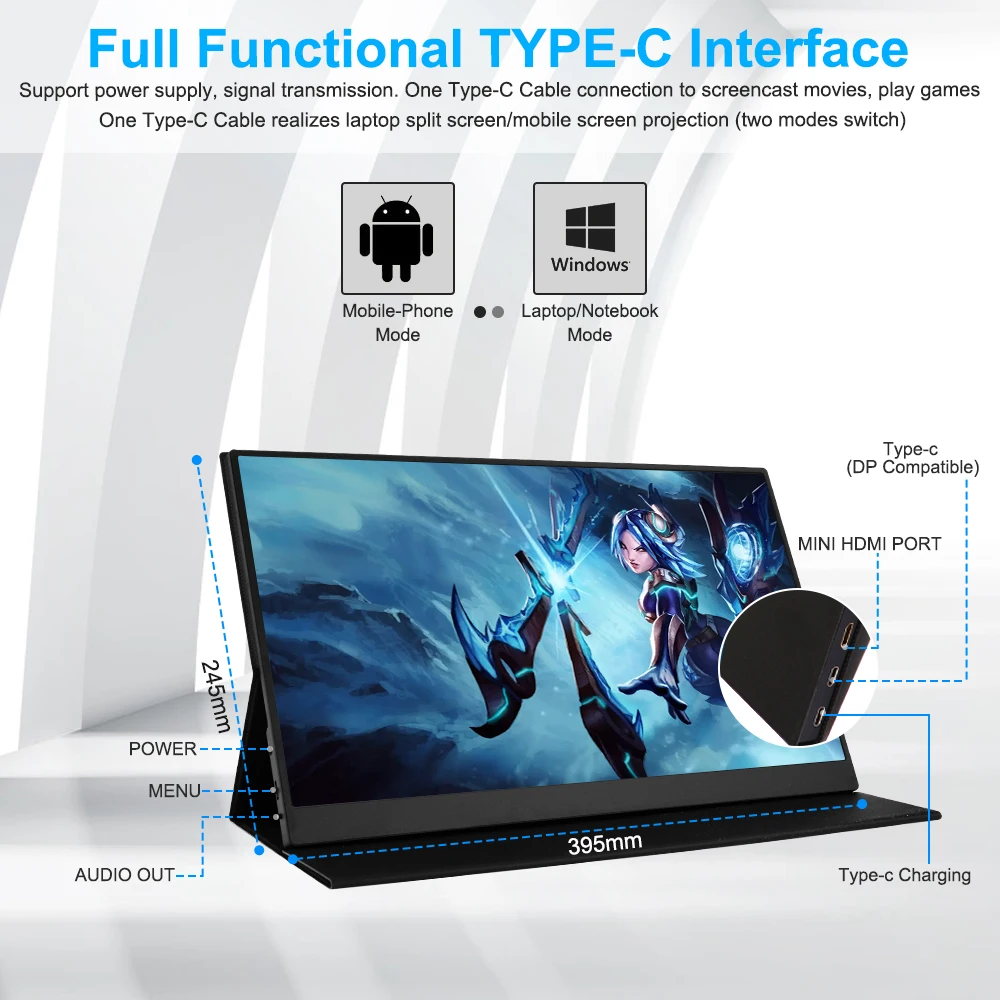Good 17.3 inch Portable Monitor Full HD 1080 - HDR - IPS Portable Wireless Monitor Portable USB Monitor for Laptop Desktop