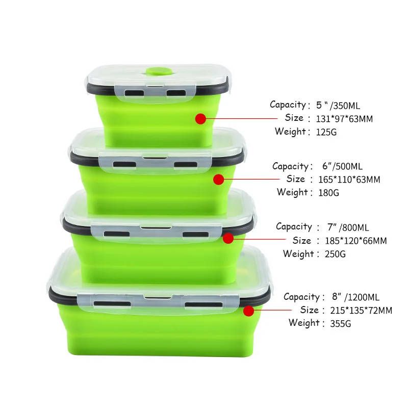 
Set of 4 rectangular silicone collapsible lunch box food container 