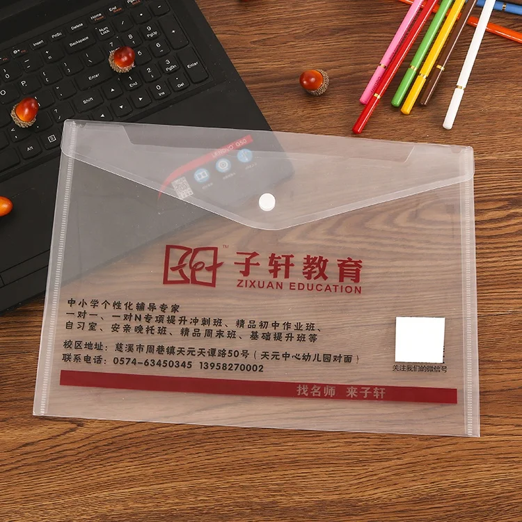 Factory design custom transparent plastic file bag folder pp document folder