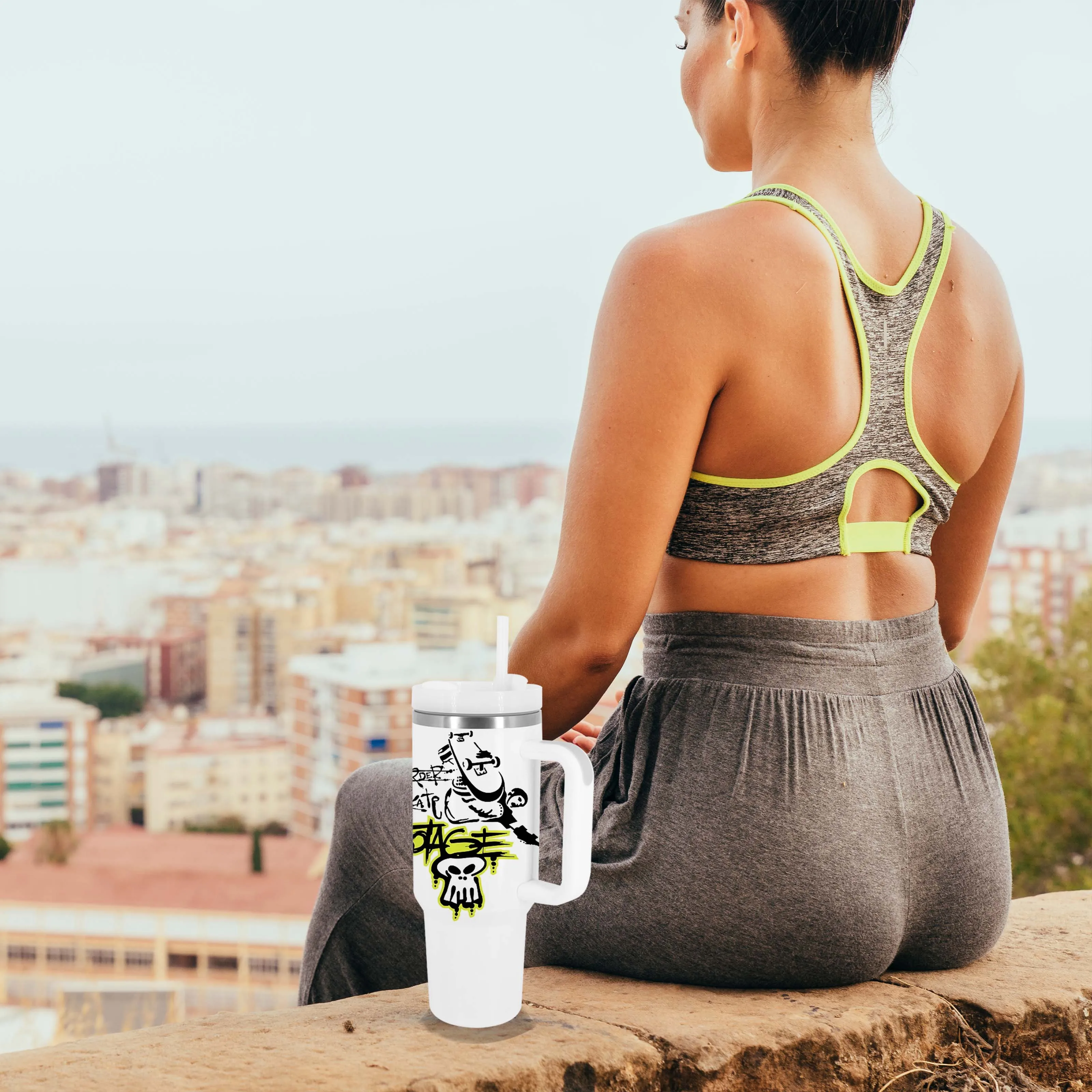 H2.0 40oz Custom Coffee Mug with Logo Stainless Steel Adventure Flowstate Sublimation Tumbler with Handle and Straw