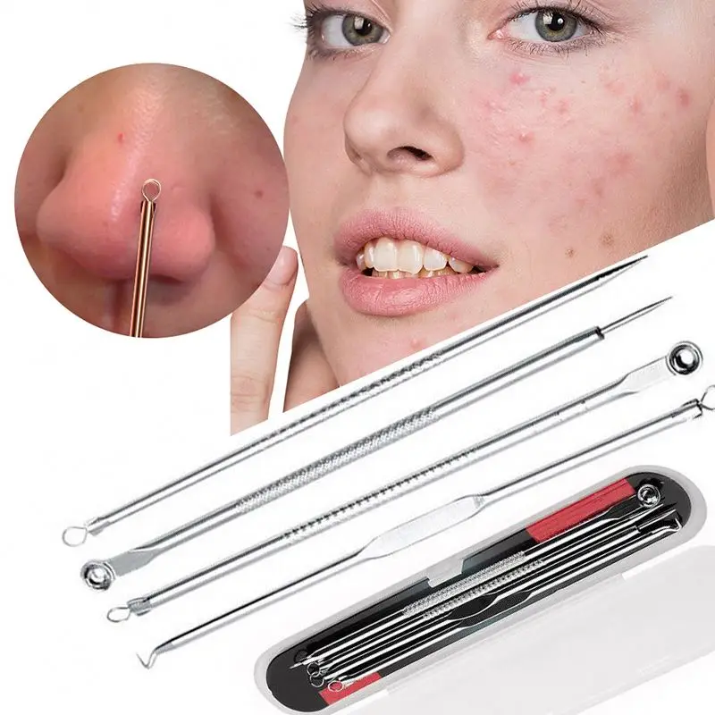 K19 New Blackhead Comedone Acne Pimple Blackhead Remover Tool 4pcs/set  Acne Removal Needle Spoon Facial Pore Cleaner