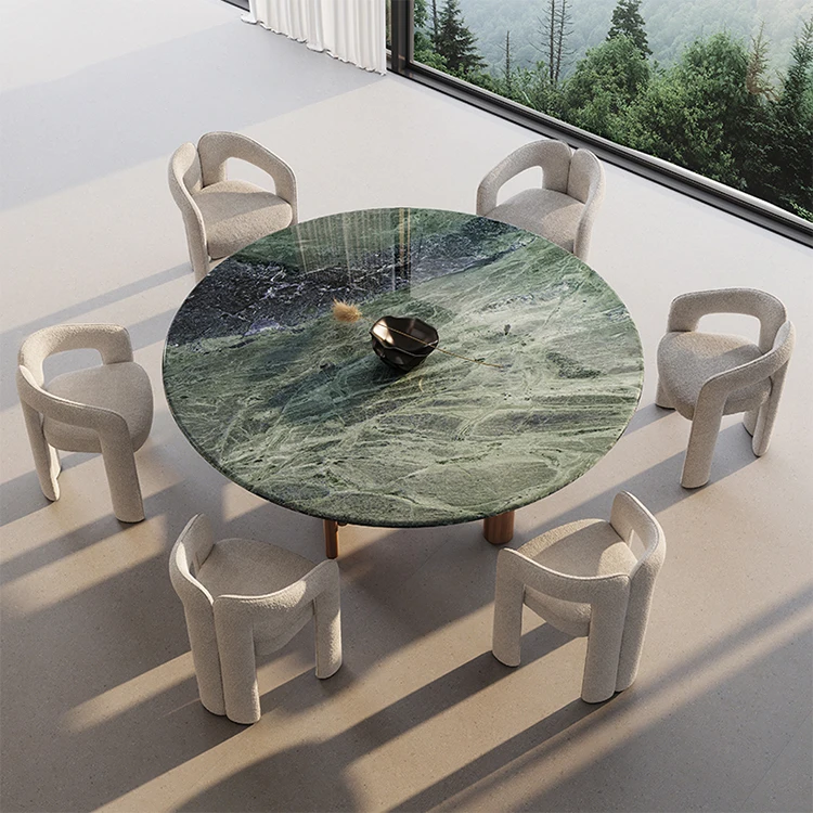 new design wabi sabi dining table set modern turkish green natural marble top round dining table set for 6