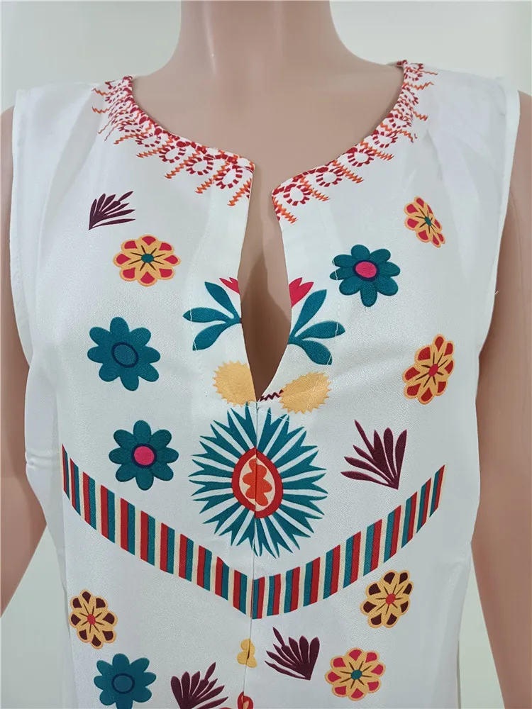 Wholesale Long Floral Printed Sleeveless Loose Dress ladies Split White Black Beach Boho Maxi Dresses Women Summer