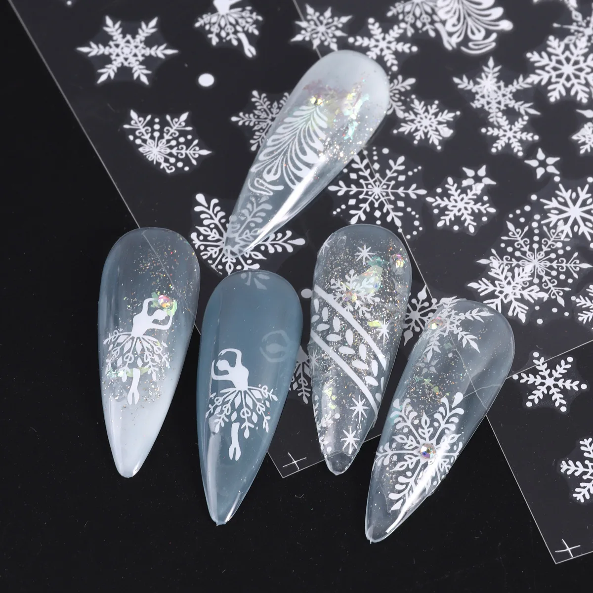 New Christmas nail stickers white Christmas snowflake deer antler backing adhesive nail stickers winter