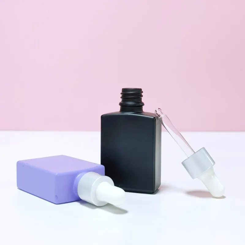 High-end Square Glass Hair Skincare Serum Bottle 15ml 30ml 50ml 100ml Rectangle Glass Dropper Bottle For Cosmetic Essential Oil