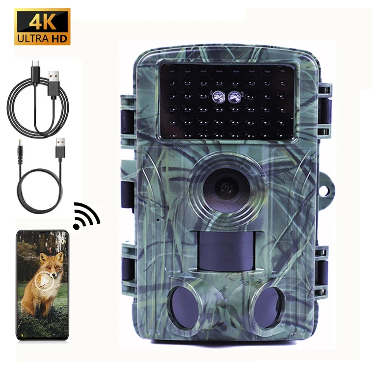 Pr1600 4K Wifi 60Mp Trail Camera Night Vision Waterproof Hunting Camera With 2 Inch Screen For Outdoor Wildlife Monitoring