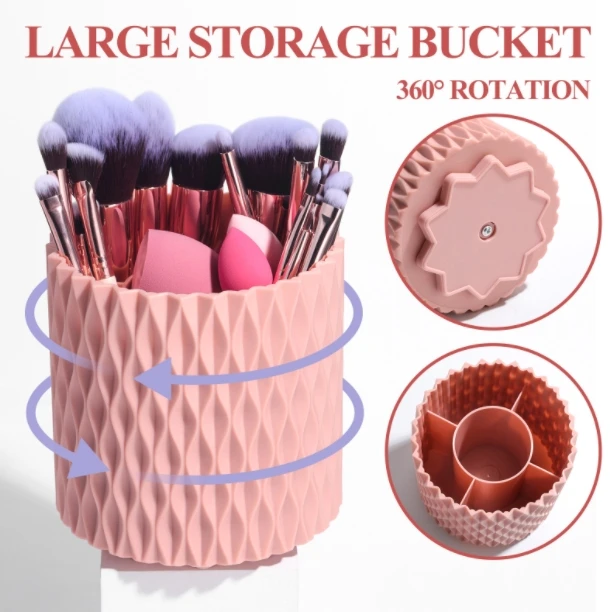 Hot selling storage bucket 18 pieces pink large makeup brush set  pink makeup brushes with the rotating bucket