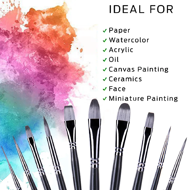 15pcs Nylon Hair Black Handle Artist Oil Painting Brushes Set for Acrylic Oil Watercolor  Painting