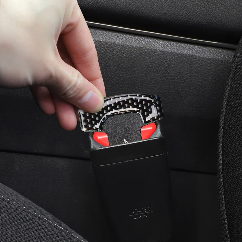 Safety Belt Buckles Real Carbon Fiber Car Seat Alarm Canceler Stopper Plug Buckle Seat belt Clip Car Safety Belt Extender