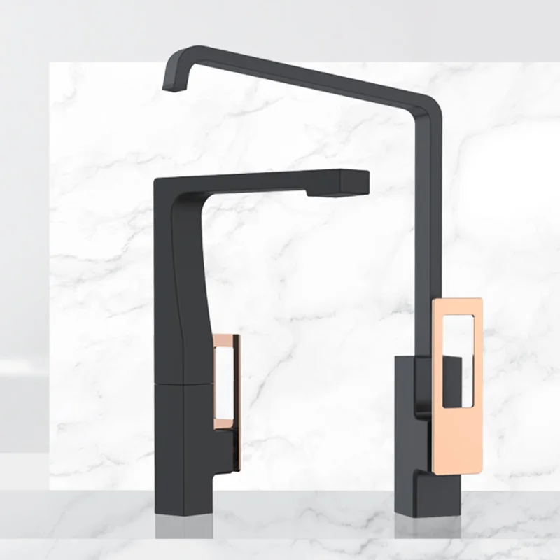 Квадратный кухонный кран Kaiping Spark, черный