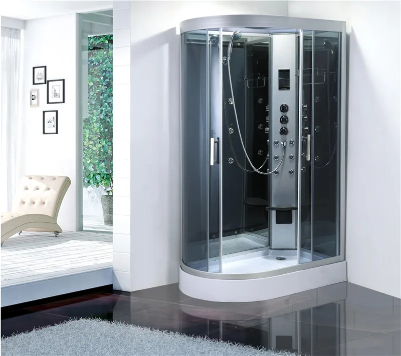 Quadrant Shape Glass Shower Stalls France Style Baignoire With LED Light and Folding Seat JS-532L