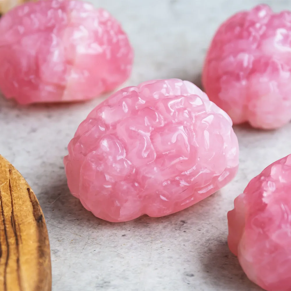 Natural crystal hand carved rose quartz brain for home decorations