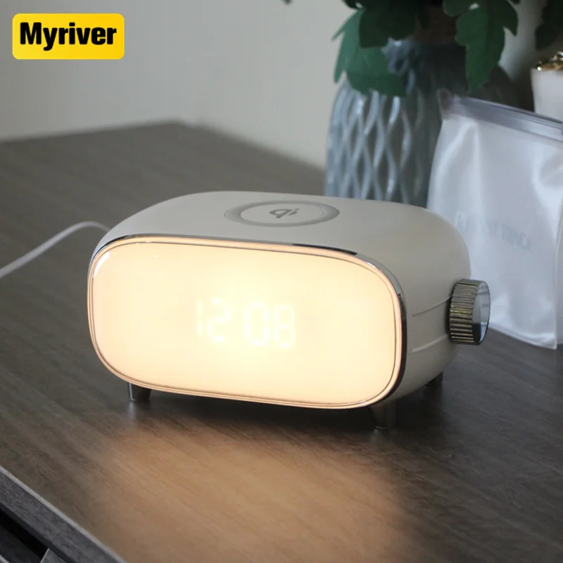 Myriver Led Digital Clock Table Lamp Sunset Sunrise Modes Wake Up Light With Wireless Charger For Bedroom Decoration Desk Clock