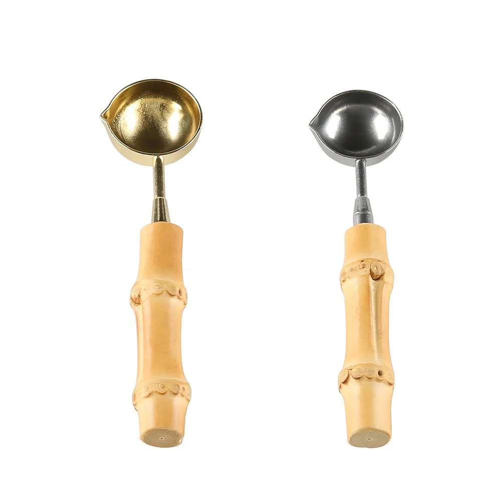 New Style Retro Vintage Natural Bamboo Root Wooden Handle Candle Melting Warmer Scoop Envelope Letter Stamp Sealing Wax Spoon