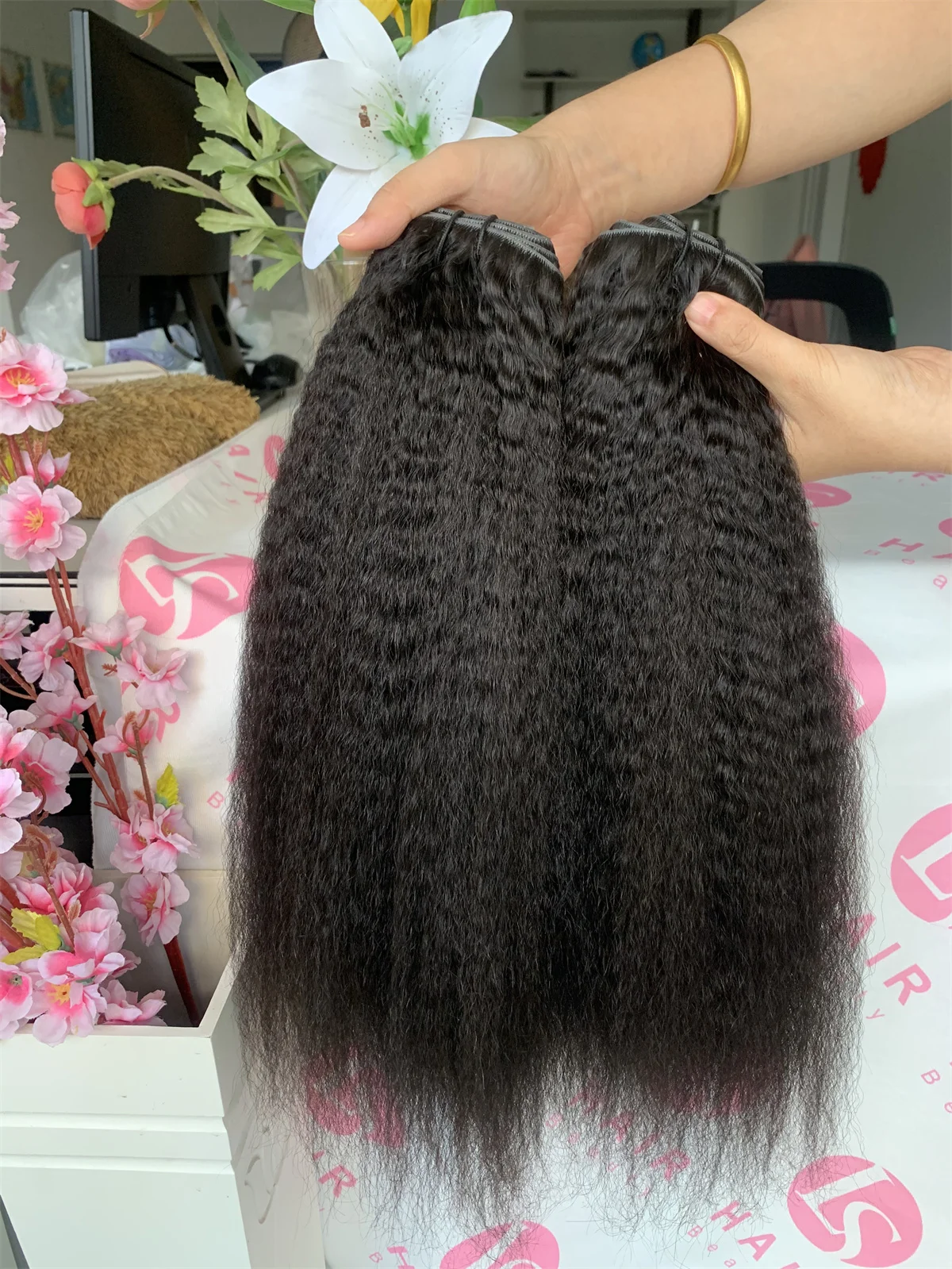 Invisible Clip Ins Kinky Straight 100% Virgin Human Hair Extensions Seamless PU Clip In Hair Extension