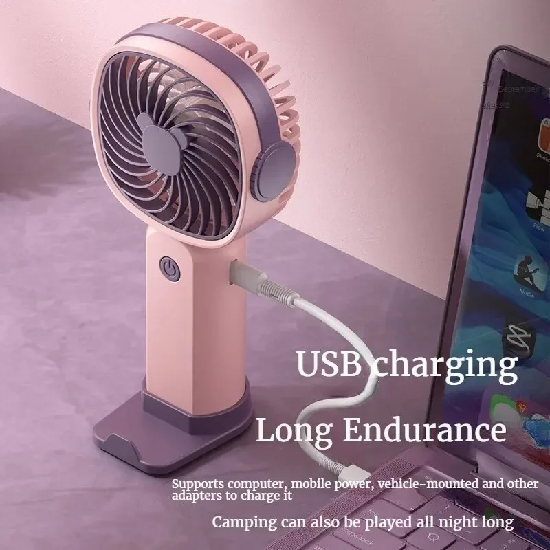 Outdoor Standing USB Handheld Fan Rechargeable Portable Hand Fan Mini USB Handheld Desk Fan with Cell Phone Holder