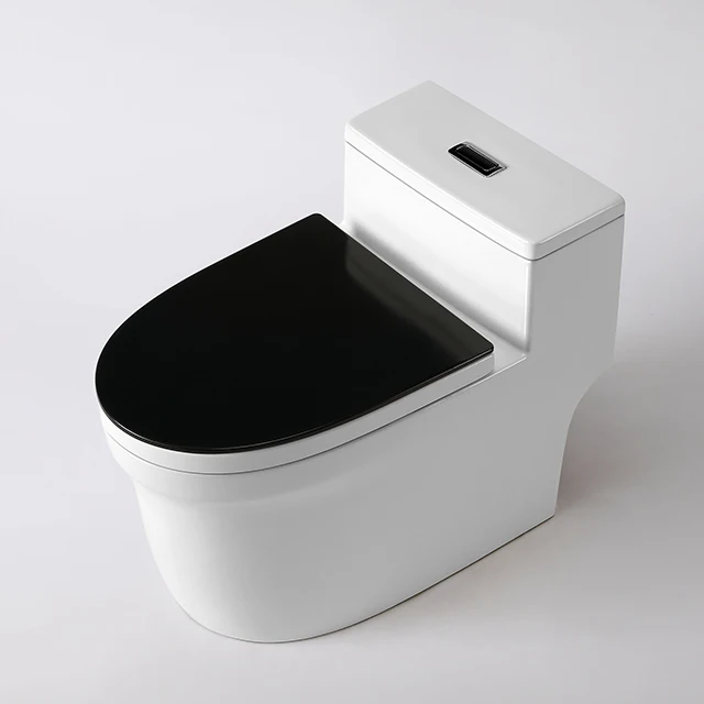 New one piece elongated toilet sanitary wares bathroom inodoro de lujo porcelain toilet with black cover