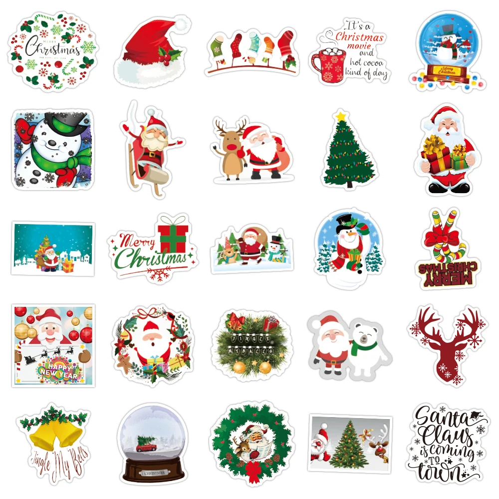 Custom 51pcs Hot Sale Santa Clause Elf Christmas stickers Wall Phone Waterproof Snowman Window Decor Stickers for gifts