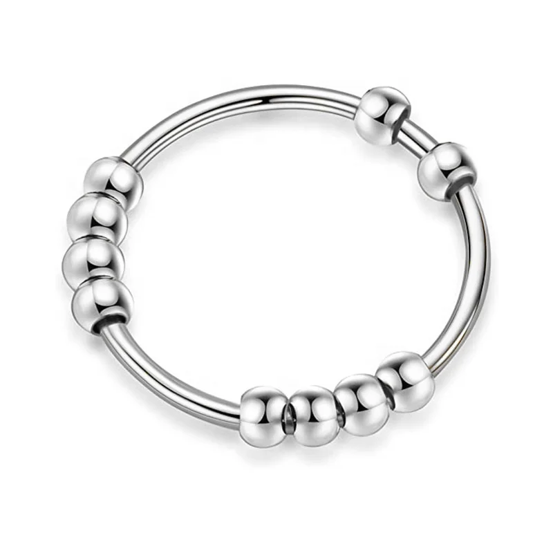 Anti-anxiety Bead Ring Women Rotating Beaded Rings Titanium Steel Anti-stress Anxiety Fidget Ring