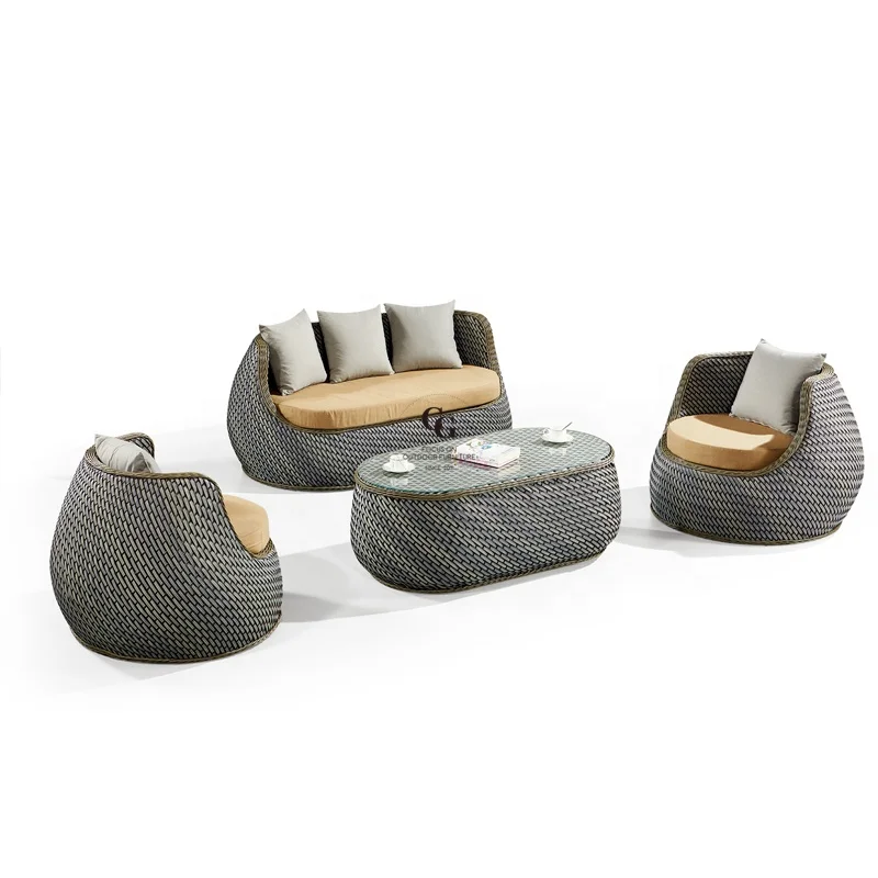 Vanfayette Patio Balcony Garden Outdoor Round Rattan Wicker 2 3 Seat Sofa Settee Set and arm sofa chair