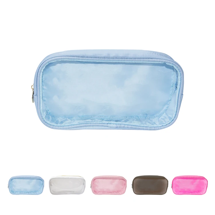 Waterproof Good Quality Long Pink Large Zipper PVC Cosmetic Transparent Clear Make Up Nylon Pouch Makeup Bag