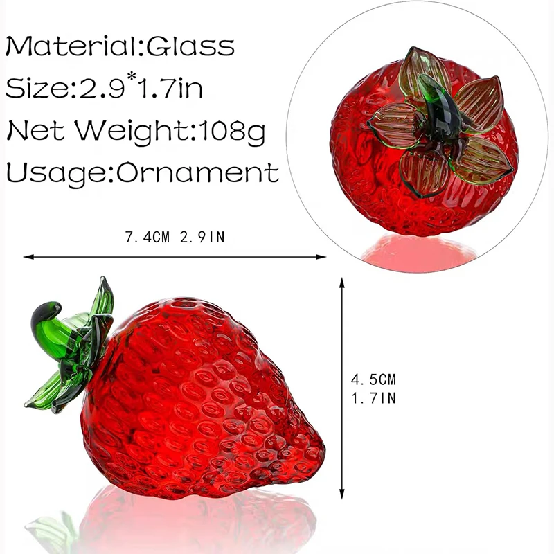 Cute Red Glass Crystal Healing Stone Fruits Strawberry Model Handicraft Decoration