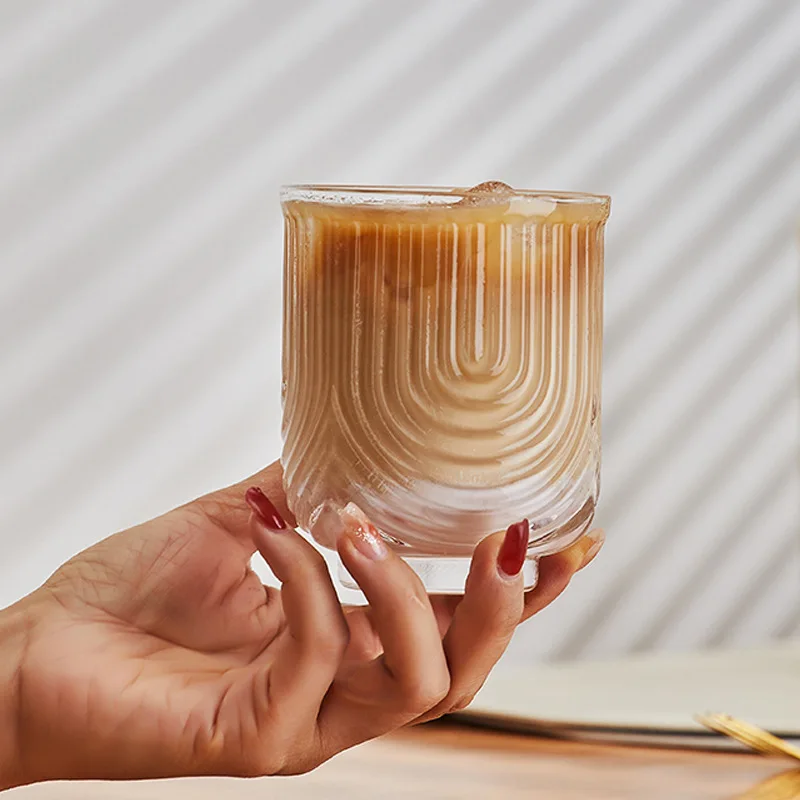 230ml 370ml 430ml Latte Glass Coffee Cup U-shaped Patterned Coffee Cup Bar Glass