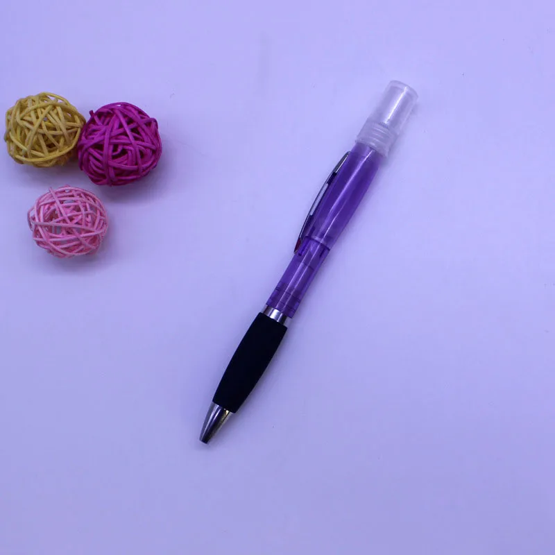 Hot selling small moq customized eco-friendly plastic ball pen with alcohol sanitize spray for promotion and advertising