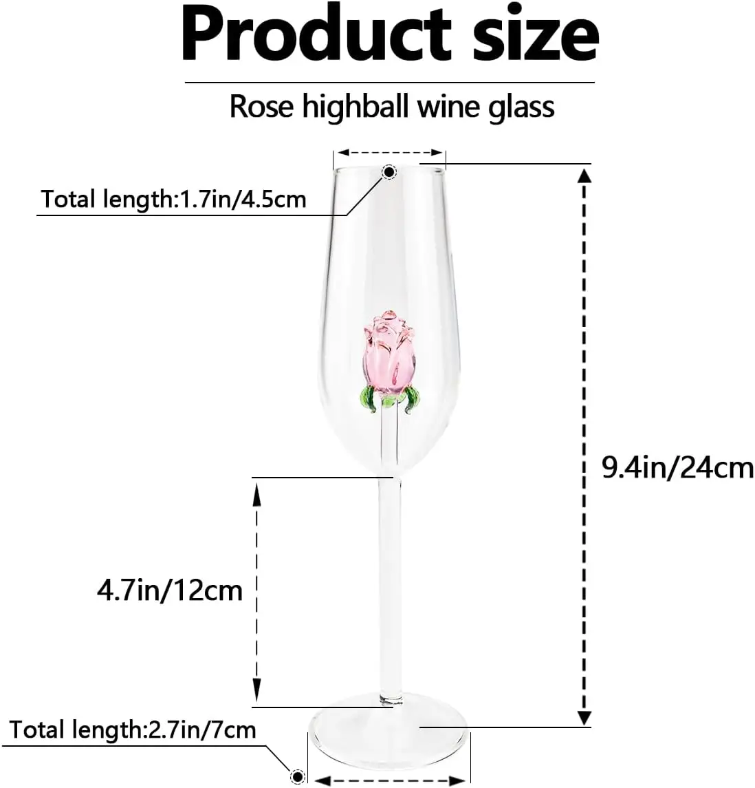 Crystal Champagne Flutes Red Wine Glass Unique Flower Wine Goblet Cocktail Glasses Rose Wine Glass with Rose Inside