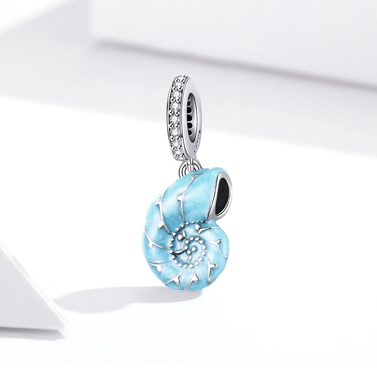 Silver Cute Blue Conch Pendant Charm fit Original Bracelet for Women 925 Sterling Silver Jewelry Making SCC1560