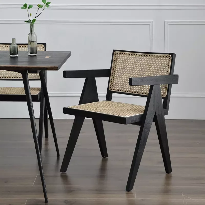 Nordic style rattan cane solid wood restaurant chair cafe french natural rattan wood wicker furniture dining chair