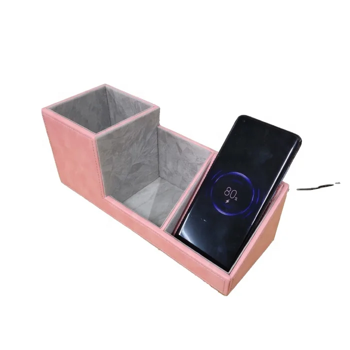 
10W Wireless Charging Station and Power Station PU Leather Desk Organizer Charging Receiver 