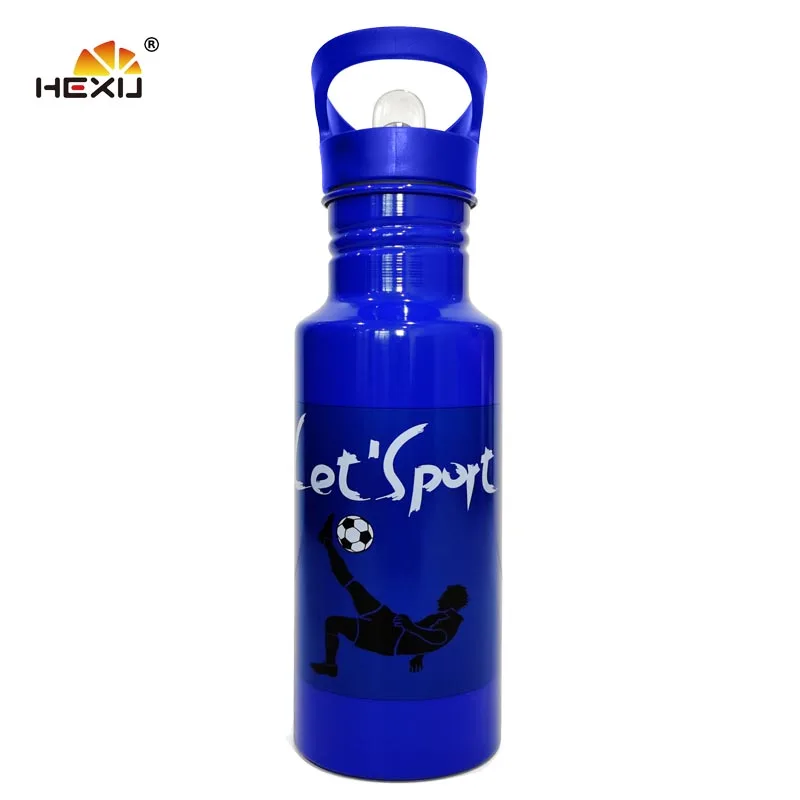 BPA Free 500ml Single Wall Aluminum Football Sport Water Bottle With Straw Lid