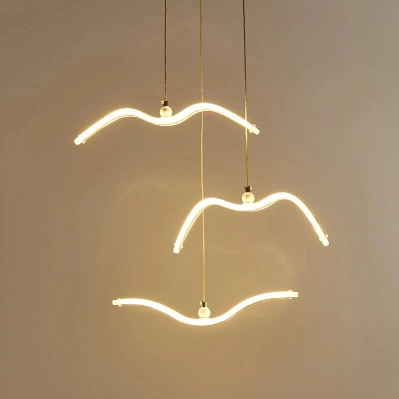 Modern art deco creative single head seagull led linear bird chandelier pendant light for restaurant clothing store