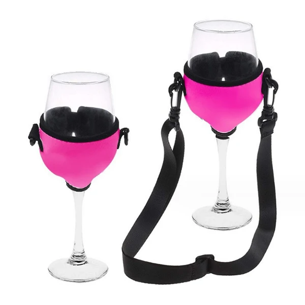 SCPKH014 Wine Glass Insulator Neoprene Sleeve with Adjustable Neck Strap Drink Holder Wine Glass Insulator