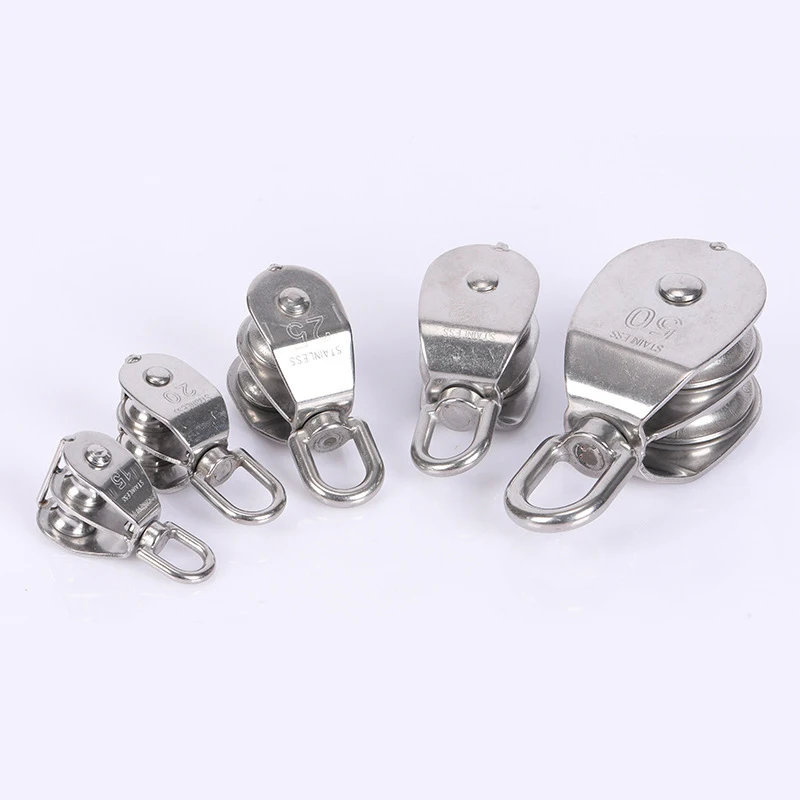 Lifting Double Pulley Block 304 Stainless Steel Crane Swivel Hook Double Pulley Roller Loading