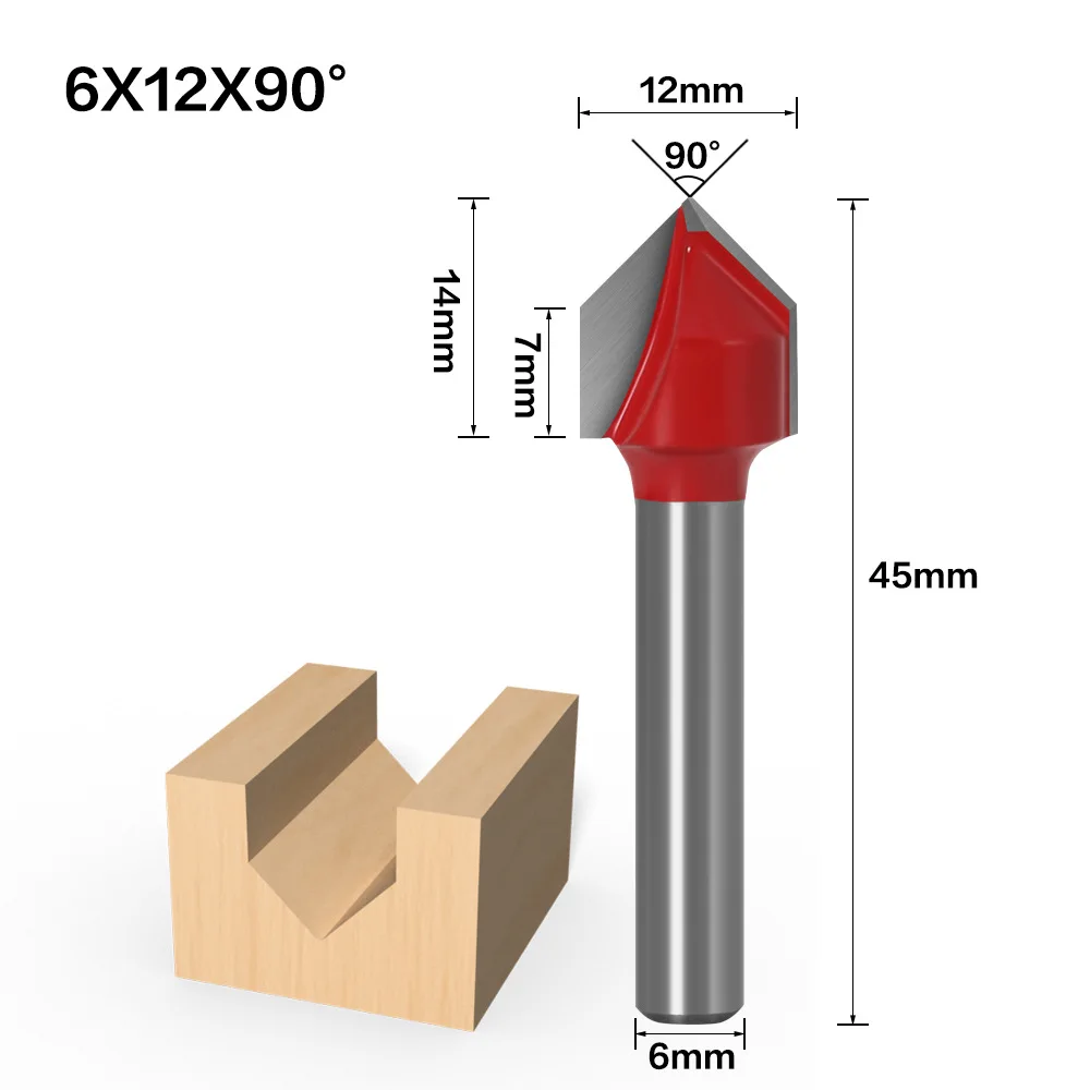 Hot Sale V-type Woodworking Milling Cutter With 8mm Shank 3d Cutter Computer Engraving Slotting Tungsten Steel Alloy Cutter