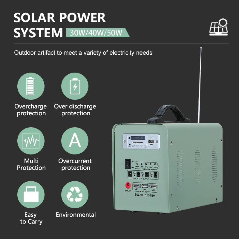 Solarthon Capacity Battery Solar Power Panel For Home Metal Pc Portable 30w 40w 50W Off Grid Solar Energy System