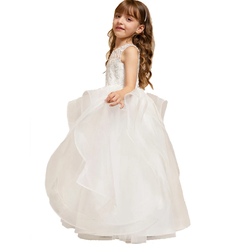 yalindars white Fantasy Lace Flower Girl Dress Elegant long princess dress Wedding mesh dress