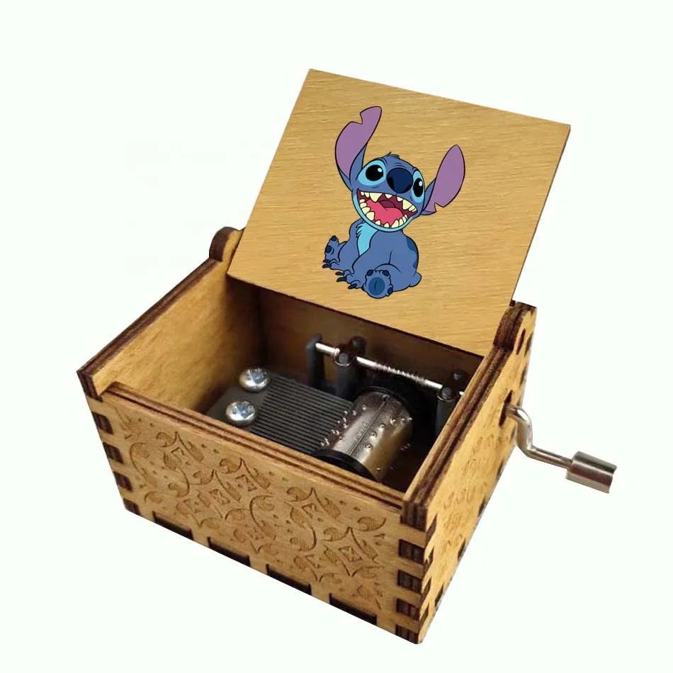 Ever Bright In Spot ! Factory Custom LOGO Cartoon Anime Painting Wooden Mini Hand Crank Music Box For Gift