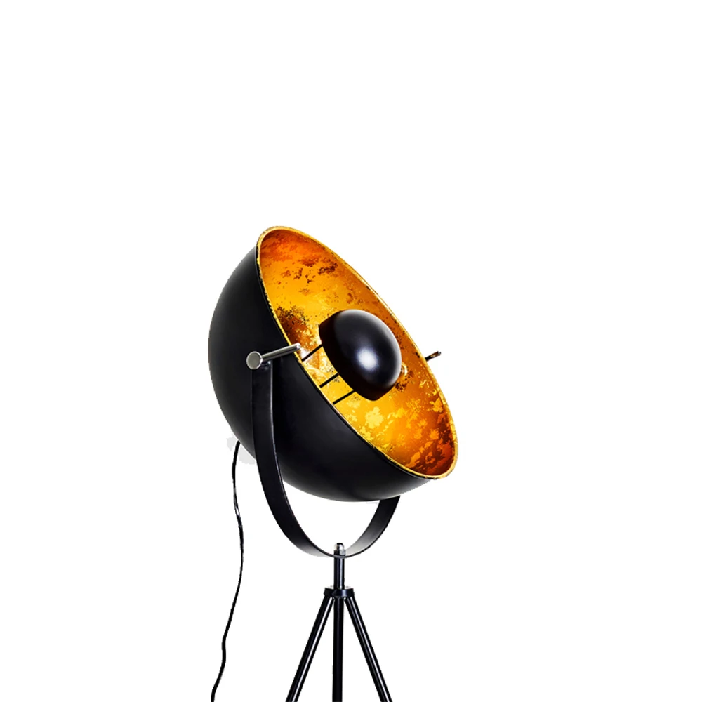 halogen Matt Black Irion Up and Down Tripod  floor lamp with Gold Foil inner