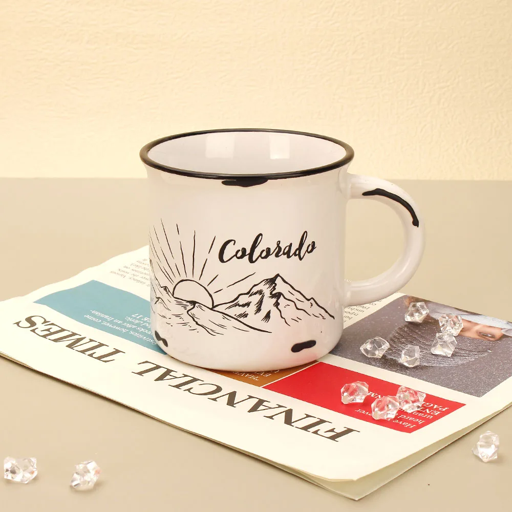 Chipped Look Ceramic Enamel Cup Mug 380ml Color Glazed Stoneware Coffee Mug