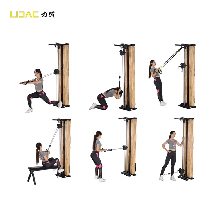 Home Use Wooden Gym Multi Functional Adjustable Wall-mounted Cable Crossover Pulley Machine LD2025